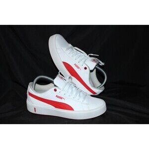 Puma Womens Smash Platform V2 Sneaker White Poppy Red Colorway Size 9.5 Casual